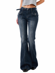 EMMIOL Mid-Low Rise Flare Jeans for Women, Y2K Baggy Boot Cut Flared Bootcut Wide Leg Womens Denim Pants Stretch