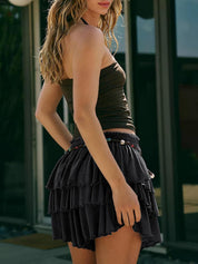 Women's Flowy Skort Skirt Tiered Ruffle Hem Mid Waist Summer Mini Skirt | Going Out Skirts Soft Stretchy Breathable Fabric Casual Bohemian Mini Shorts 2026 Summer Shorts