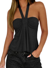 EMMMIOL Sleeveless Tank Top for Women - Sexy Babydoll Tie Up Crop Tops Y2K Cute Stretchy Going Out Clothes Summer Outfits