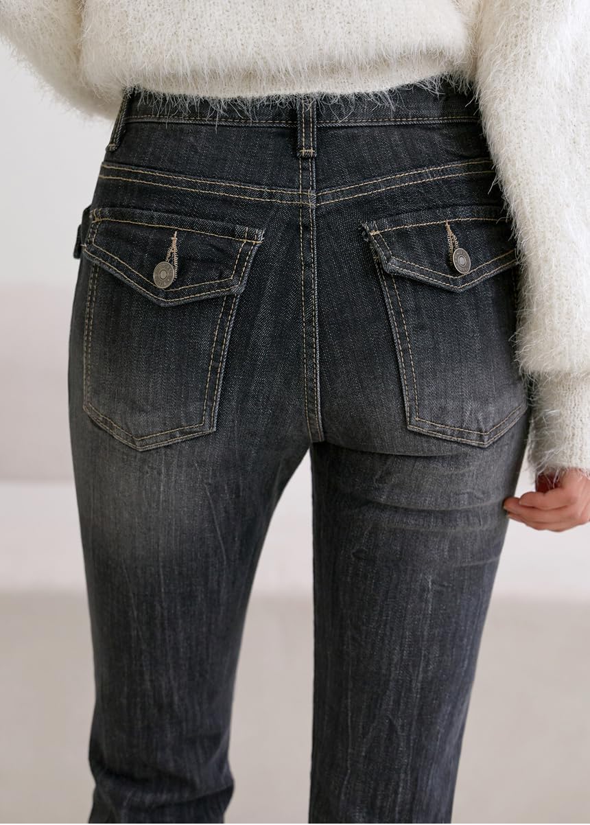 EMMIOL Mid-Low Rise Flare Jeans for Women, Y2K Baggy Boot Cut Flared Bootcut Wide Leg Womens Denim Pants Stretch
