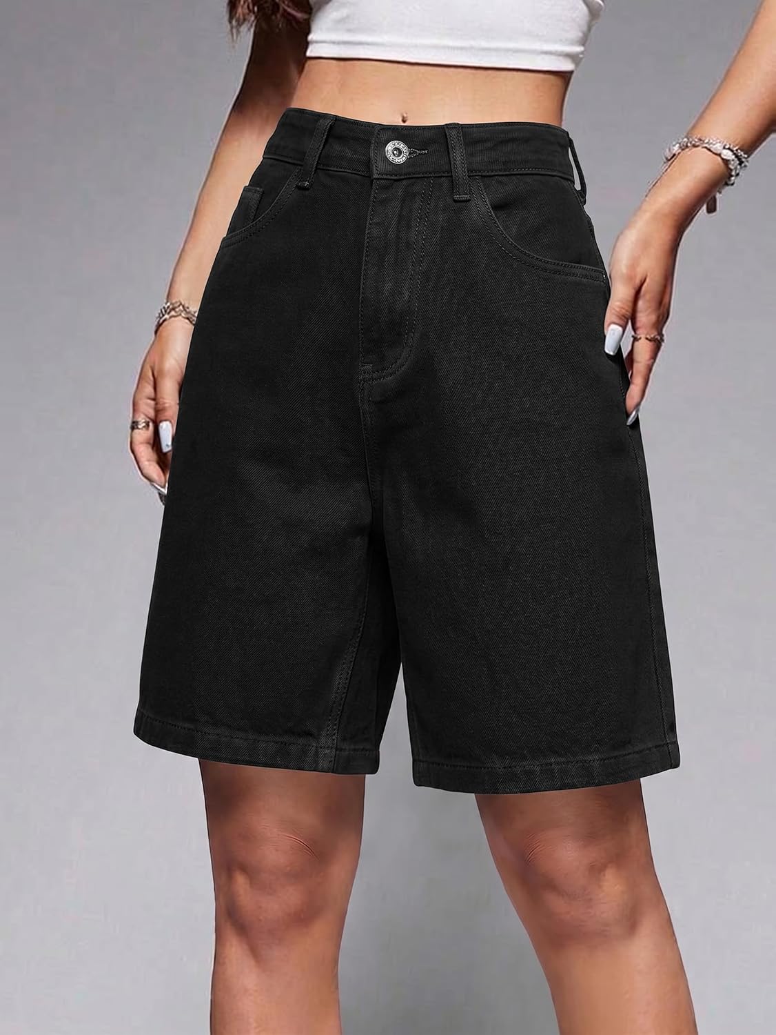 EMMIOL Women Jorts Baggy Jeans Shorts High Waisted Denim | Knee Length Y2K Bermuda Shorts Summer Hot Short Pants Streetwear