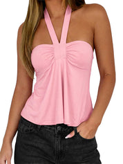 EMMMIOL Sleeveless Tank Top for Women - Sexy Babydoll Tie Up Crop Tops Y2K Cute Stretchy Going Out Clothes Summer Outfits
