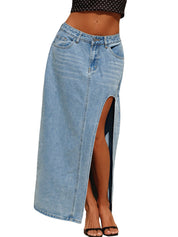 Jean Skirts for Women Maxi Side Slit Summer Trendy Denim Long Skirt | Women's Denim Maxi Skirt Sexy Skirts Long Jean Skirt High Waist Casual Street Wear Skirts 2026 Summer Dress