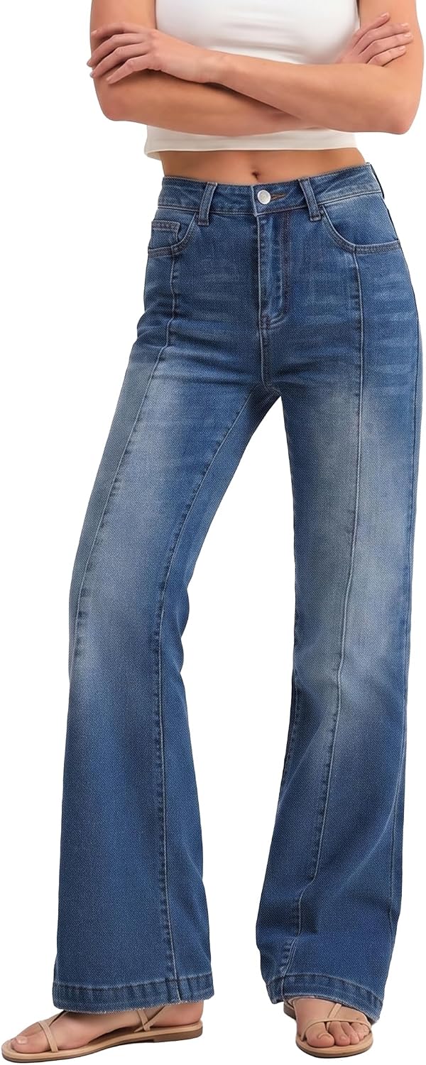 EMMIOL Flare Jeans for Women High Waisted Bootcut Jeans for Women Stretchy Denim Bell Bottom Pants Y2K School Outfits