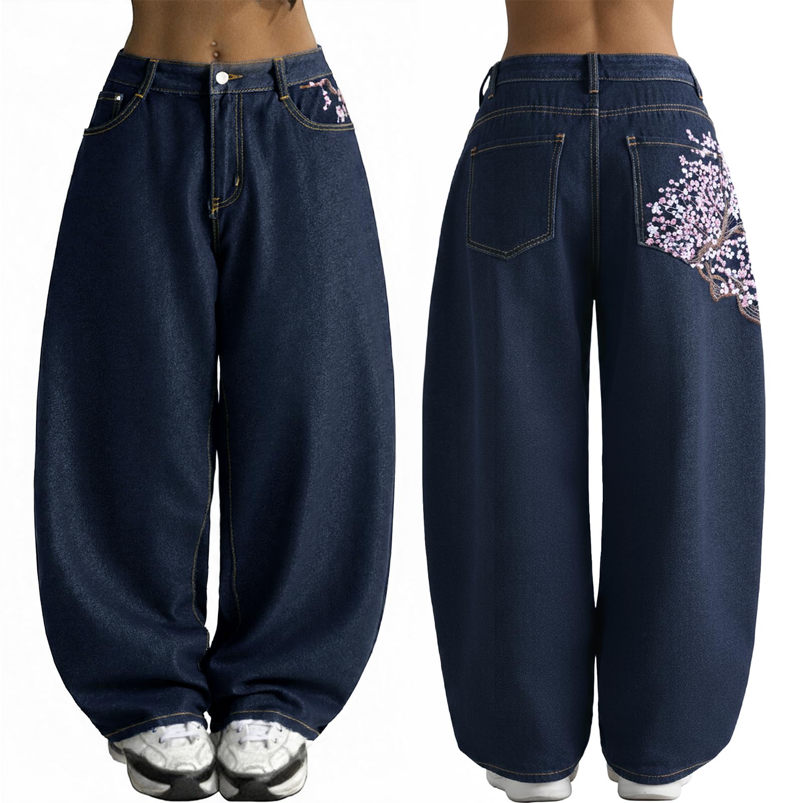 EMMIOL Women Boyfriends Hip Hop 90s Vintage Baggy Jeans Loose Denim Pants Mid Waist Jeans