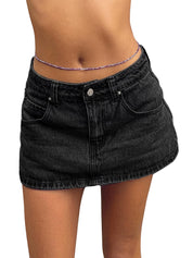 Mid Rise Denim Mini Skort