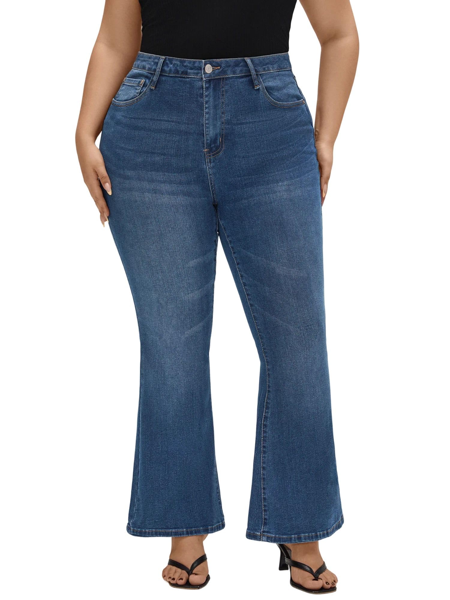 EMMIOL Flare Jeans for Women High Waisted Women's Stretch Bootcut Jeans | Plus Size Bell Bottom Denim Pants with Pockets,Y2K Look,Ripped Design