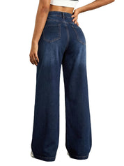 EMMIOL Wide Leg Baggy Jeans for Women Mid High Waisted Stretchy Denim Pants | Pull On Elastic Waist Jeans BBL Y2K Straight Leg Trousers Trendy Outfits