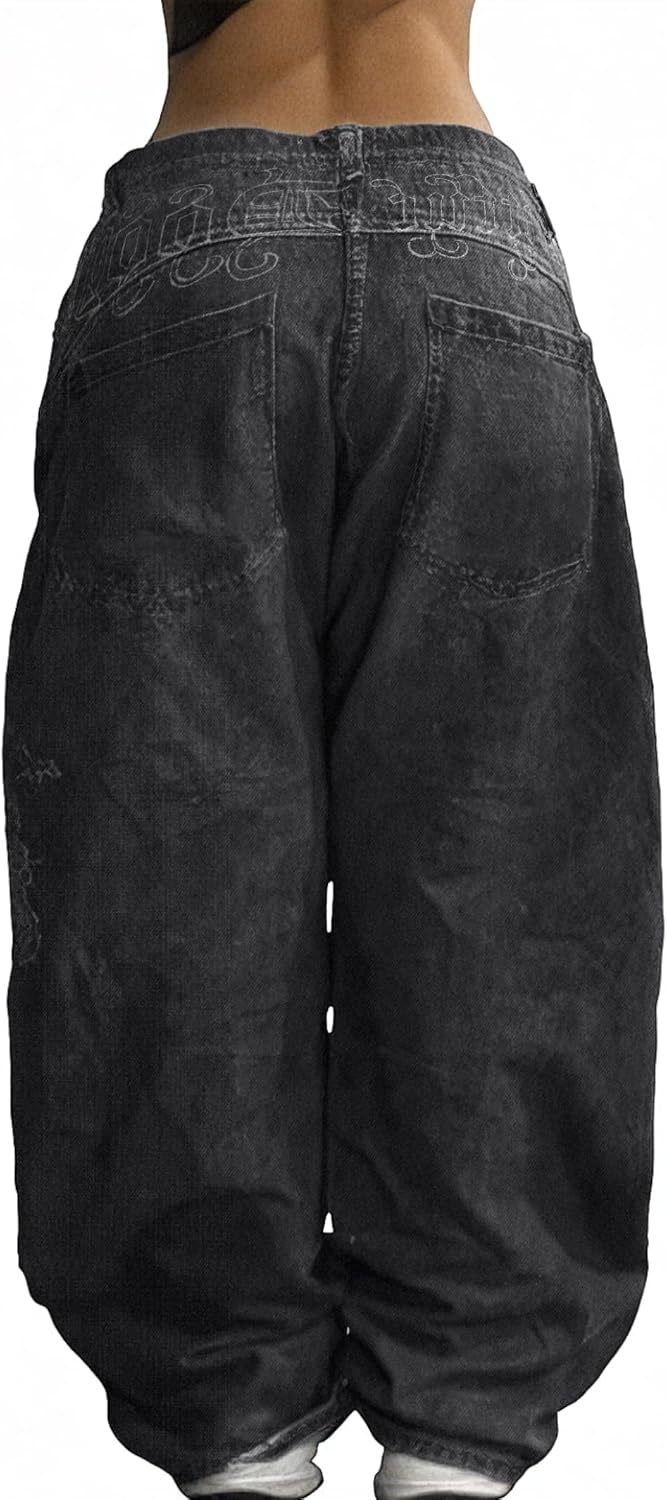 EMMIOL Women Boyfriends Hip Hop 90s Vintage Baggy Jeans Loose Denim Pants Mid Waist Jeans