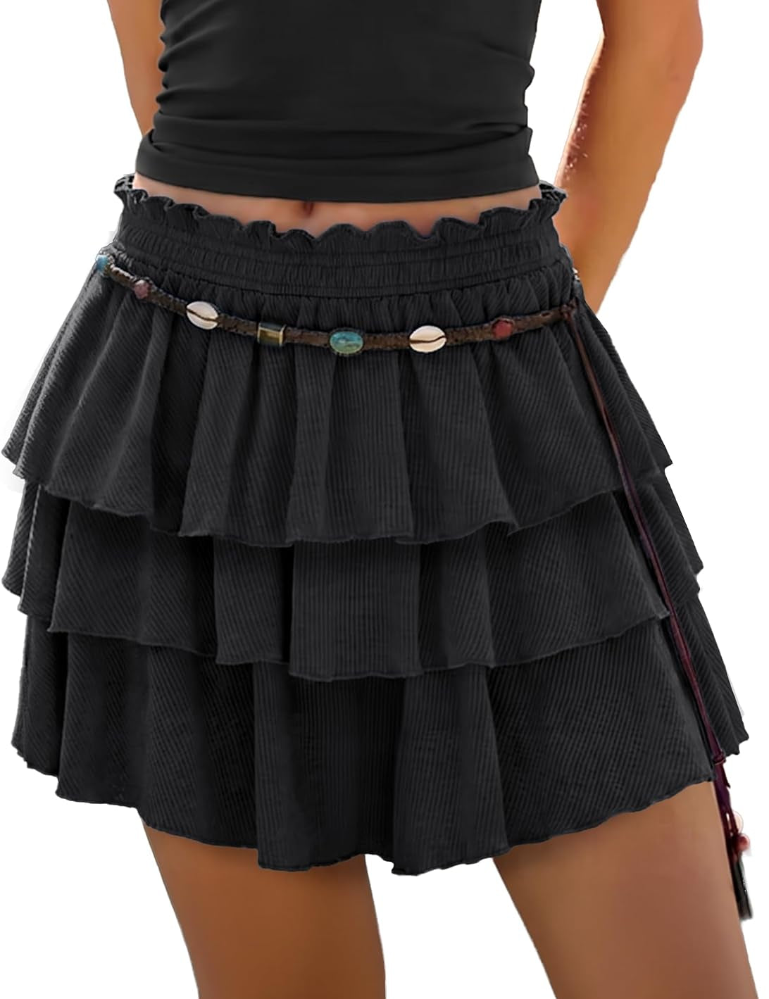 Women's Flowy Skort Skirt Tiered Ruffle Hem Mid Waist Summer Mini Skirt | Going Out Skirts Soft Stretchy Breathable Fabric Casual Bohemian Mini Shorts 2026 Summer Shorts