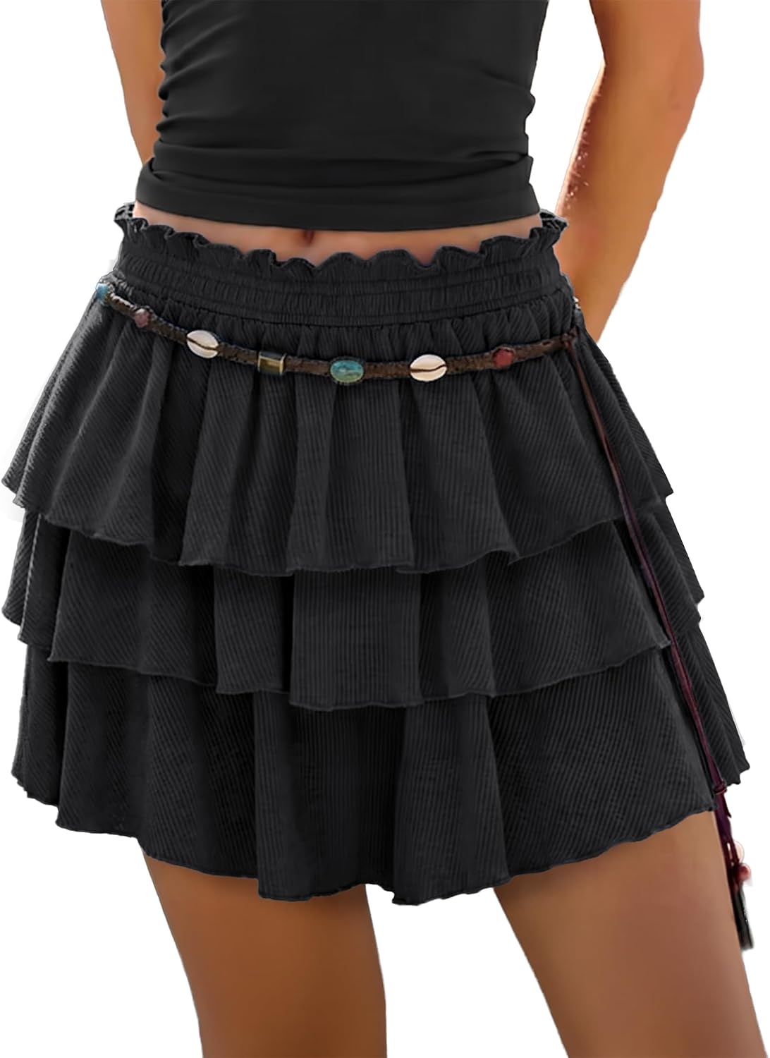 Women's Flowy Skort Skirt Tiered Ruffle Hem Mid Waist Summer Mini Skirt | Going Out Skirts Soft Stretchy Breathable Fabric Casual Bohemian Mini Shorts 2026 Summer Shorts