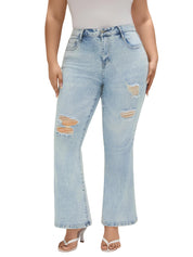 EMMIOL Flare Jeans for Women High Waisted Women's Stretch Bootcut Jeans | Plus Size Bell Bottom Denim Pants with Pockets,Y2K Look,Ripped Design