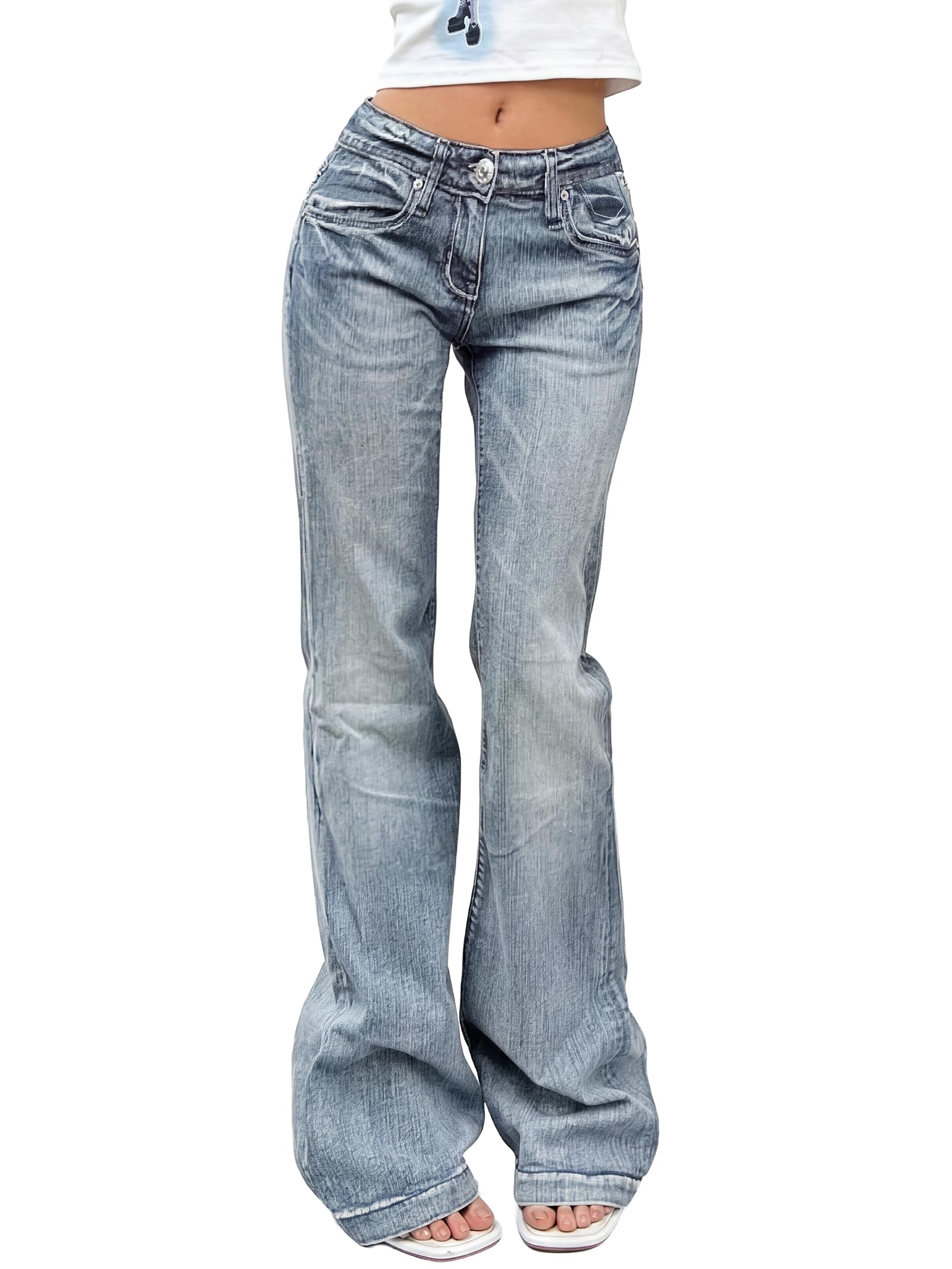 EMMIOL Women Bootcut Jeans Flare Jeans Mid-High Waisted Stretchy Jeans Trendy 90s Denim Pants