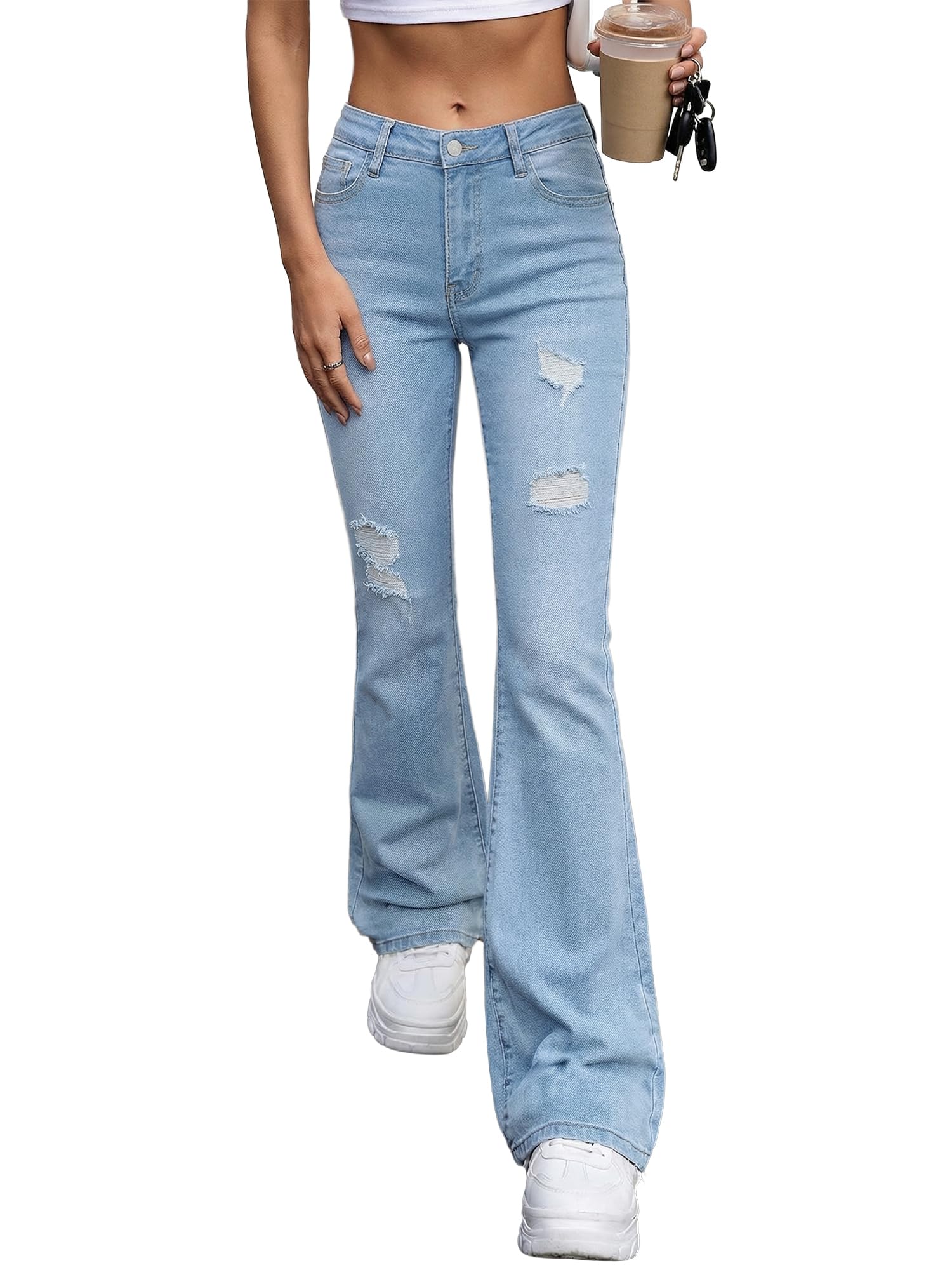 EMMIOL Women's Flare Jeans High Waist Stretch Bootcut Denim Pants | 70s Retro Jeans for Women Comfortable Casual, High Rise, Stretch, Button Front, Western Outfit for Women