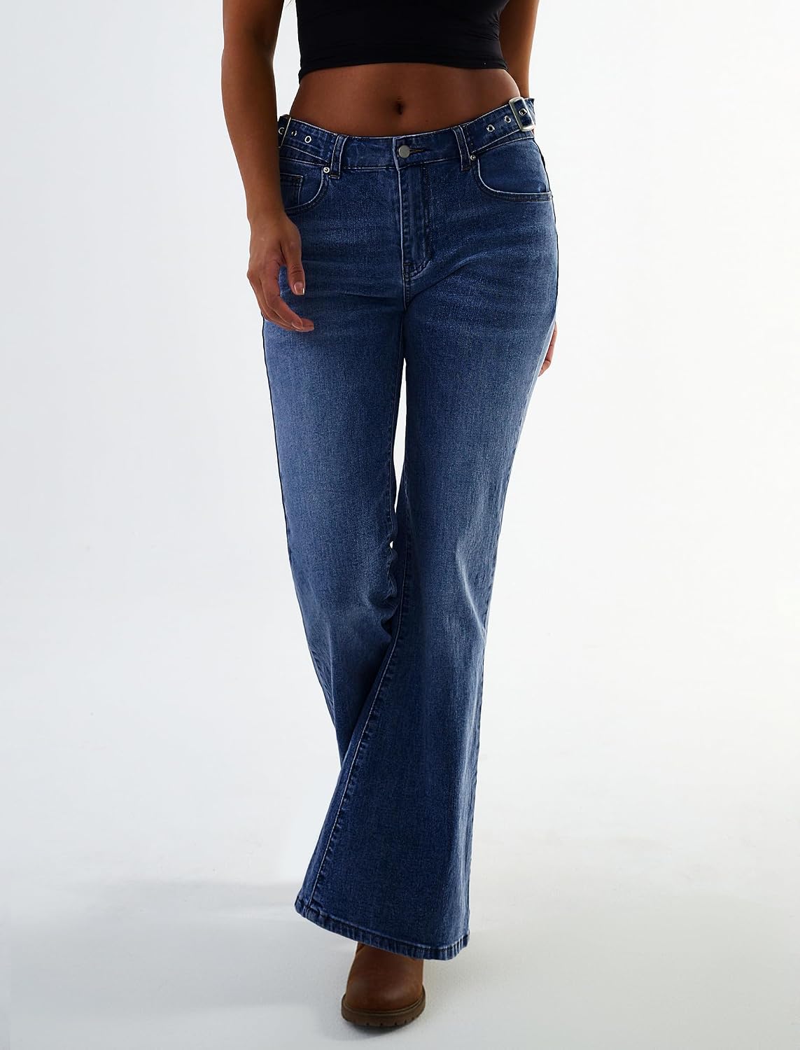 Women's Flare Wide Leg Jeans Stretchy High Waisted Bell Bottom 2026 Basic Bootcut Denim Pants