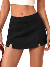 EMMIOL Denim Mini Skirt for Women - Mid Waisted Stretch Side Zipper Skort Y2k Casual Jean Skirts with Shorts Underneath
