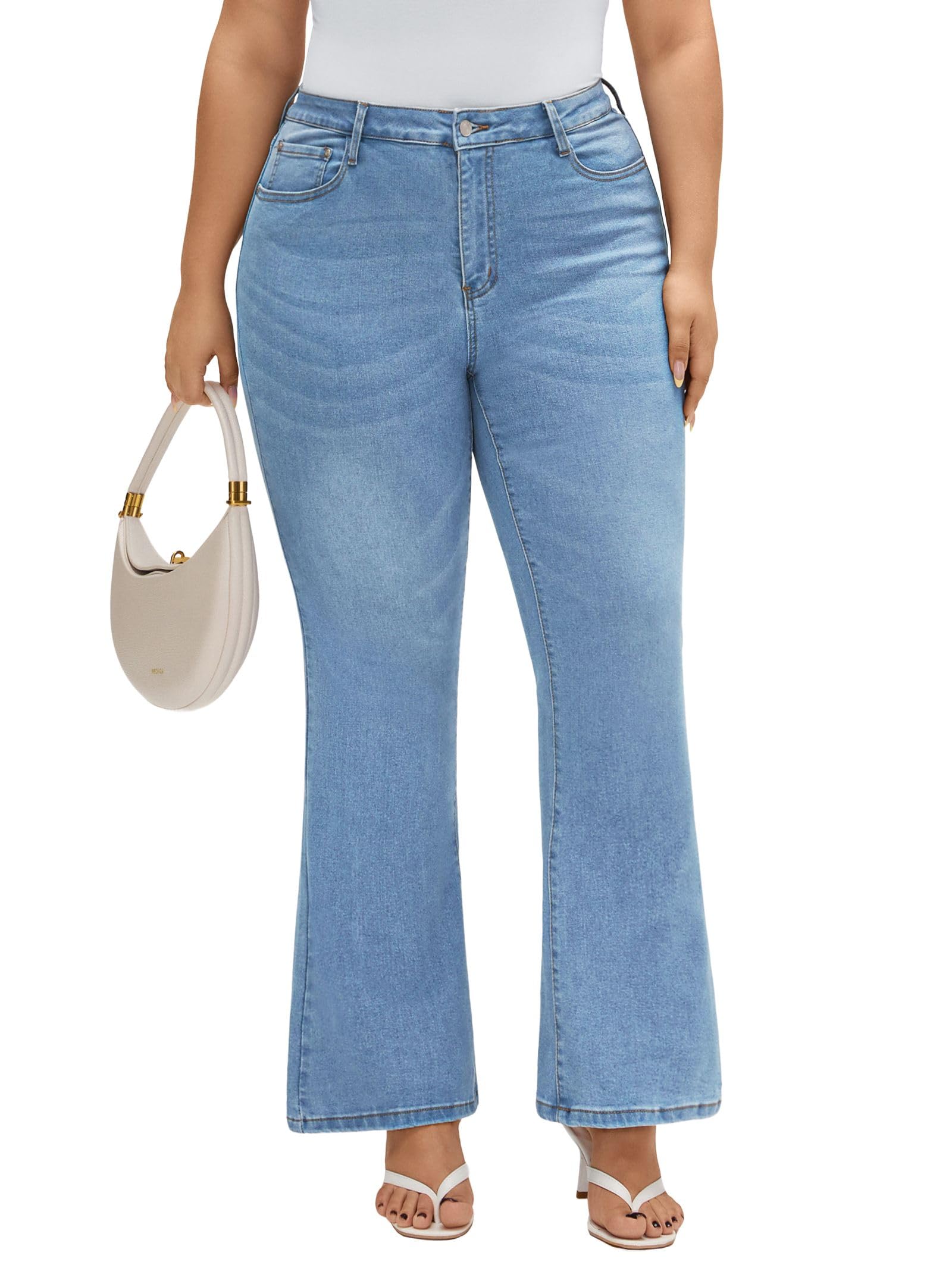 EMMIOL Flare Jeans for Women High Waisted Women's Stretch Bootcut Jeans | Plus Size Bell Bottom Denim Pants with Pockets,Y2K Look,Ripped Design