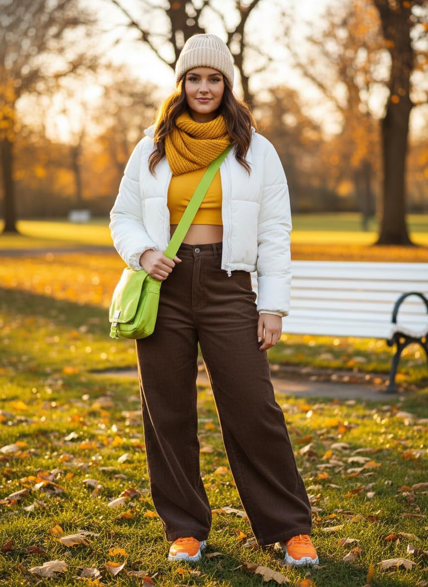 EMMIOL Corduroy Wide Leg Pants Women Casual Winter 2025 Elastic Waist Vintage Loose Trousers with Pockets