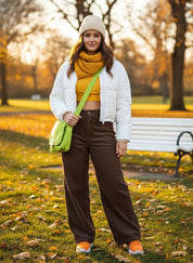 EMMIOL Corduroy Wide Leg Pants Women Casual Winter 2025 Elastic Waist Vintage Loose Trousers with Pockets