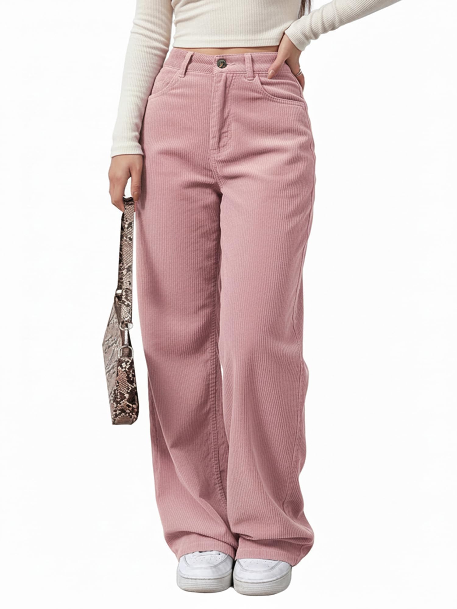 EMMIOL Corduroy Wide Leg Pants Women Casual Winter 2025 Elastic Waist Vintage Loose Trousers with Pockets