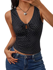 EMMMIOL Sleeveless Tank Top for Women - Sexy Babydoll Tie Up Crop Tops Y2K Cute Stretchy Going Out Clothes Summer Outfits