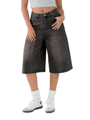 EMMIOL Machine Wash Y2K Jorts Women Wide Leg Baggy Long Jean Shorts Loose Fit Grunge Bermuda Denim Shorts