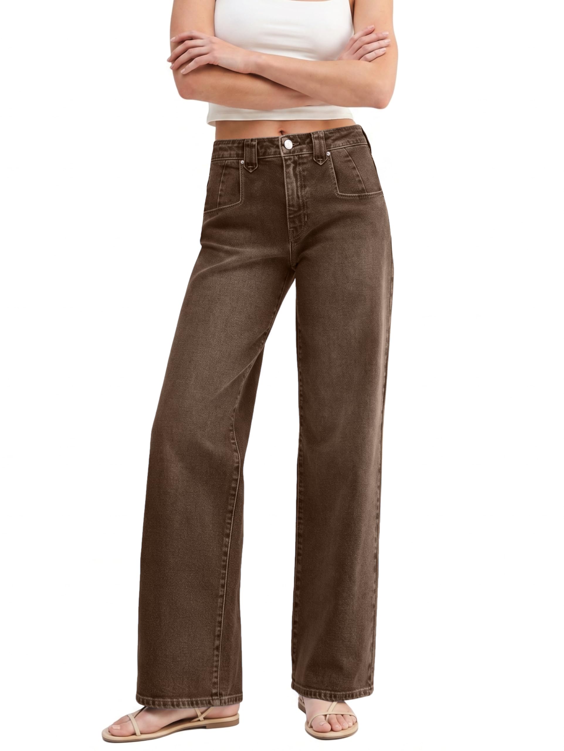 EMMIOL Womens Jeans Straight Leg,Mid-High Rise Baggy Denim Pants,Boyfriend Wide Leg,Loose Fit with Pocket,Runs Small; Size Up