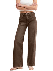 EMMIOL Womens Jeans Straight Leg,Mid-High Rise Baggy Denim Pants,Boyfriend Wide Leg,Loose Fit with Pocket,Runs Small; Size Up