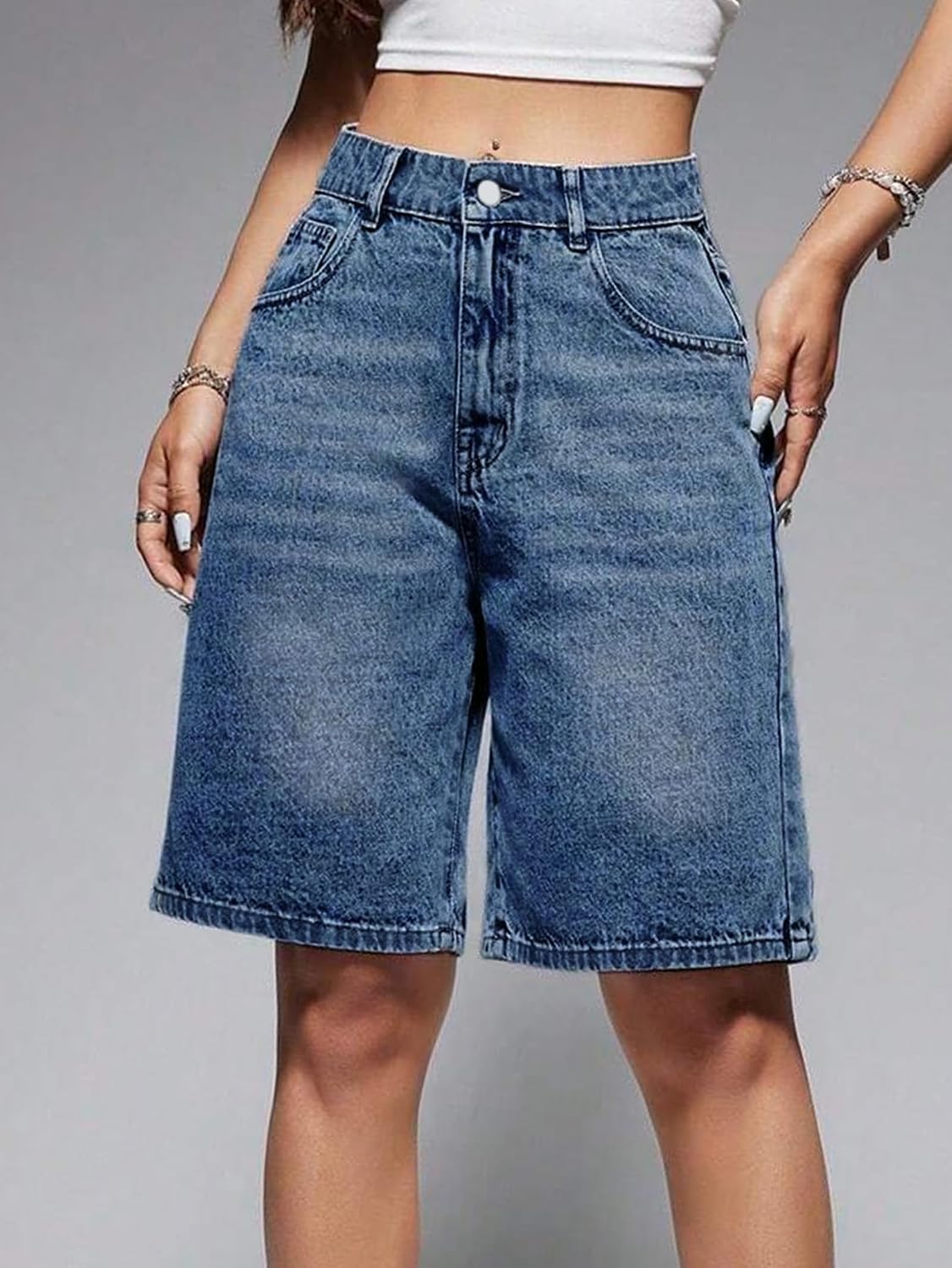 EMMIOL Women Jorts Wide Leg Jeans High Waisted Denim Bermuda Shorts | Knee Length,Casual Daily Wear,Trendy Outfits Summer Hot Short Pants 90S Streetwear with Pocket
