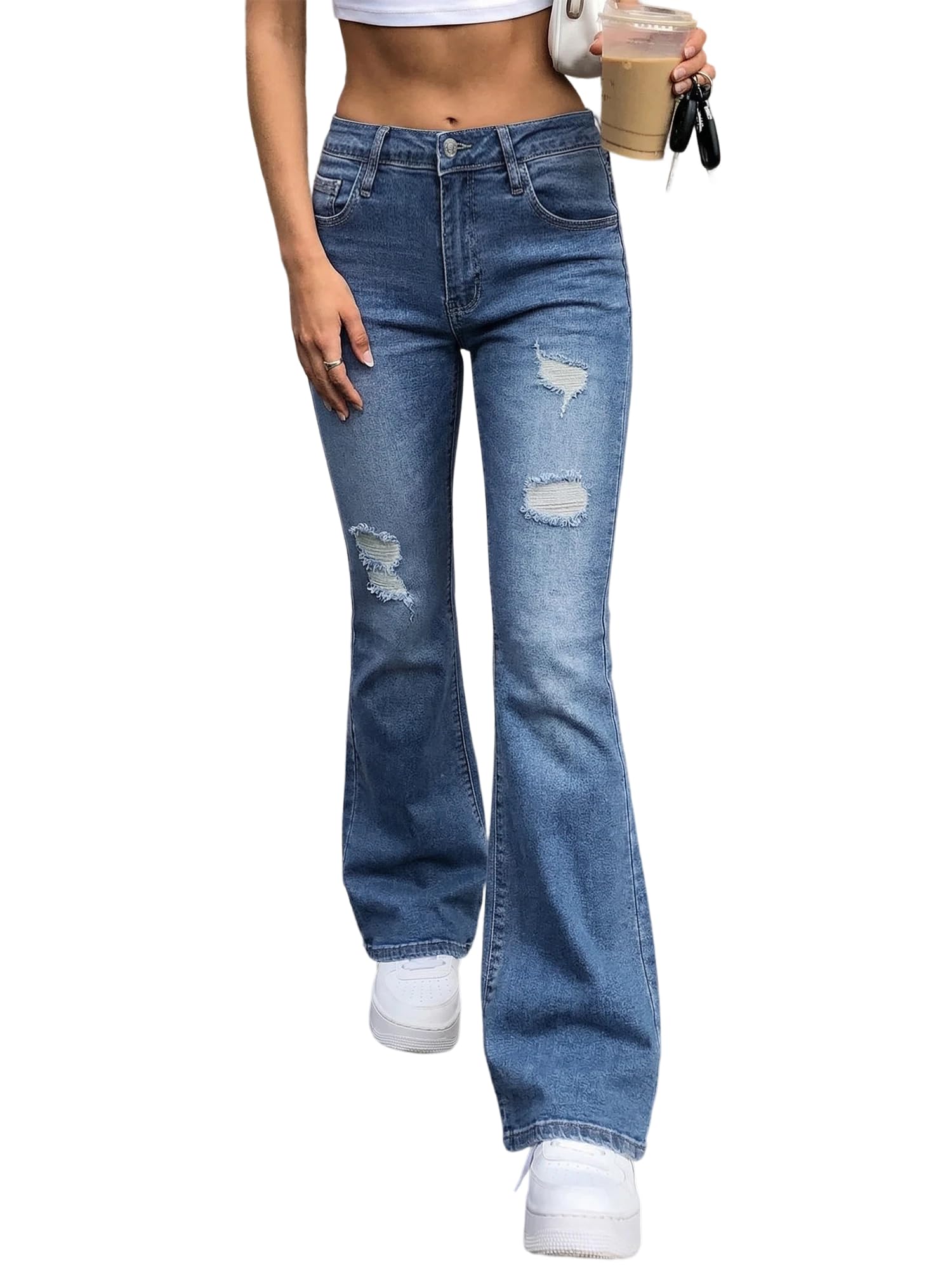 EMMIOL Women's Flare Jeans High Waist Stretch Bootcut Denim Pants | 70s Retro Jeans for Women Comfortable Casual, High Rise, Stretch, Button Front, Western Outfit for Women