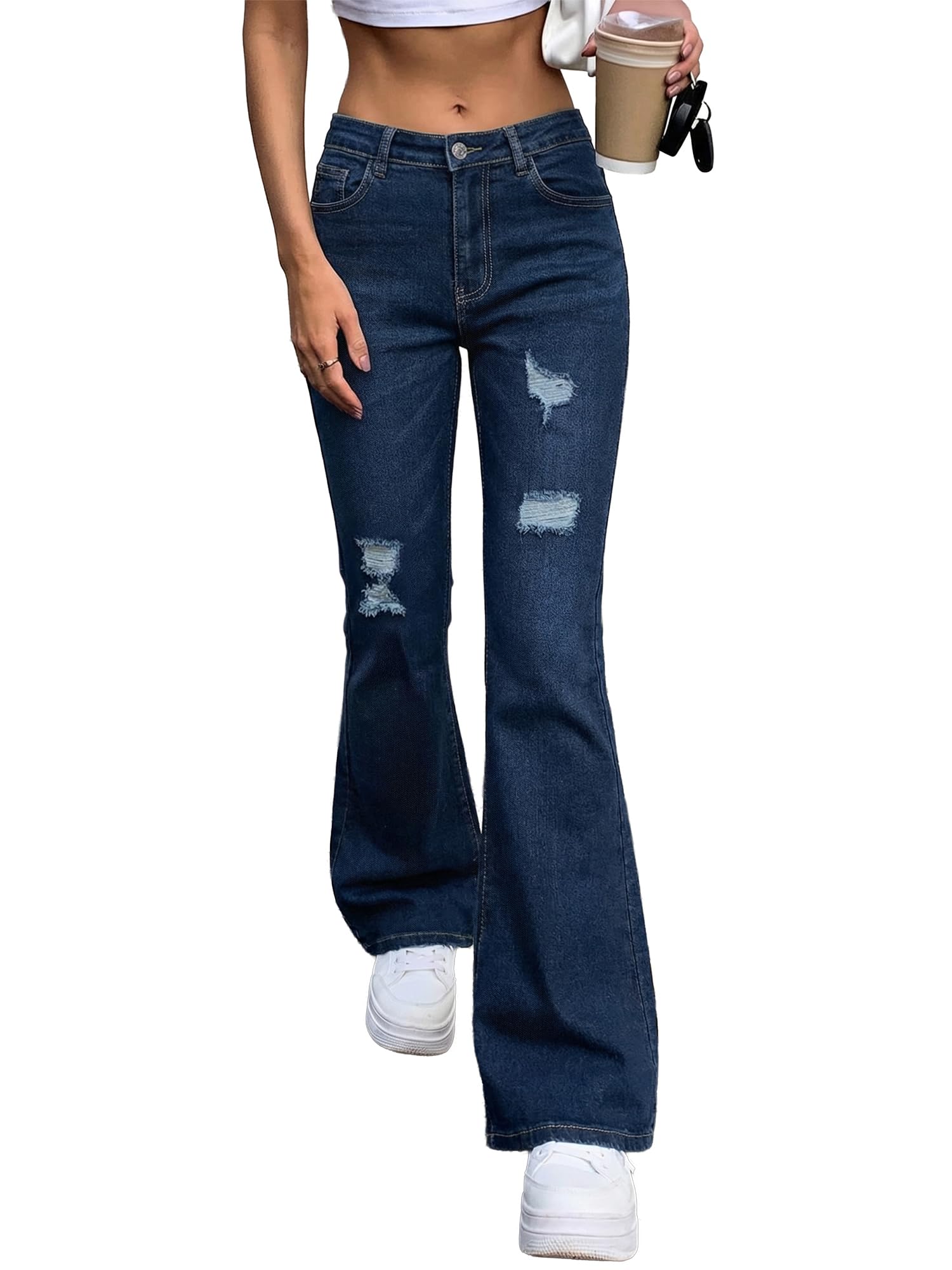 EMMIOL Women's Flare Jeans High Waist Stretch Bootcut Denim Pants | 70s Retro Jeans for Women Comfortable Casual, High Rise, Stretch, Button Front, Western Outfit for Women