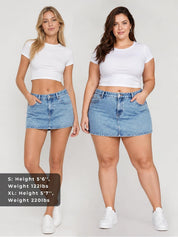 EMMIOL Jean Skirts for Women Mid Rise Summer Denim Skirt with Undershorts | Trendy Y2k Clothes Cotton-blend Denim Mini Skirt with Built-in Undershorts, Parties, Festivals, Dates, Vacations