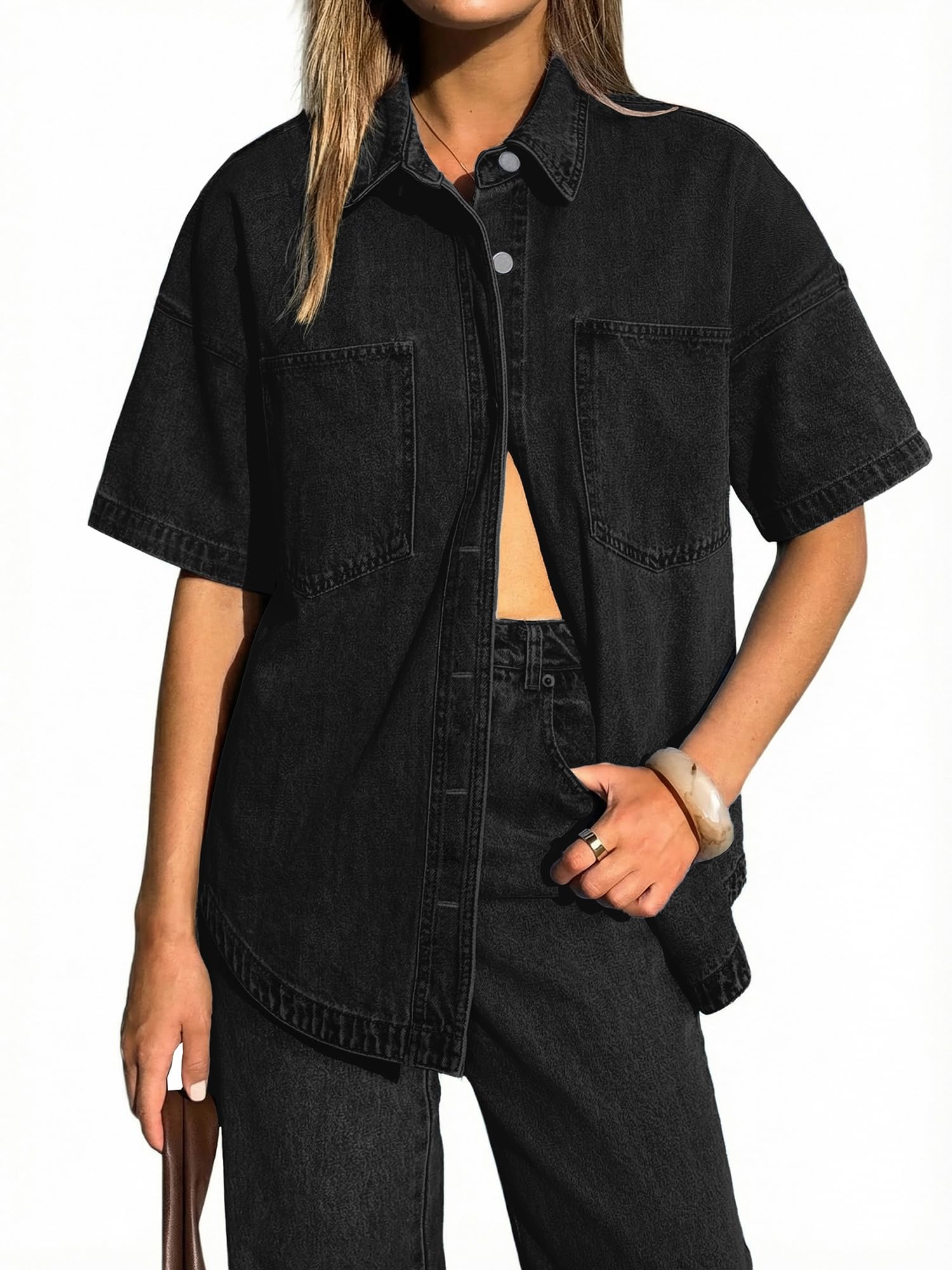 EMMIOL Women Denim Shirts Oversized Long Sleeve Button Down Blouse Distressed Jean Jacket Fall Outfits 2026