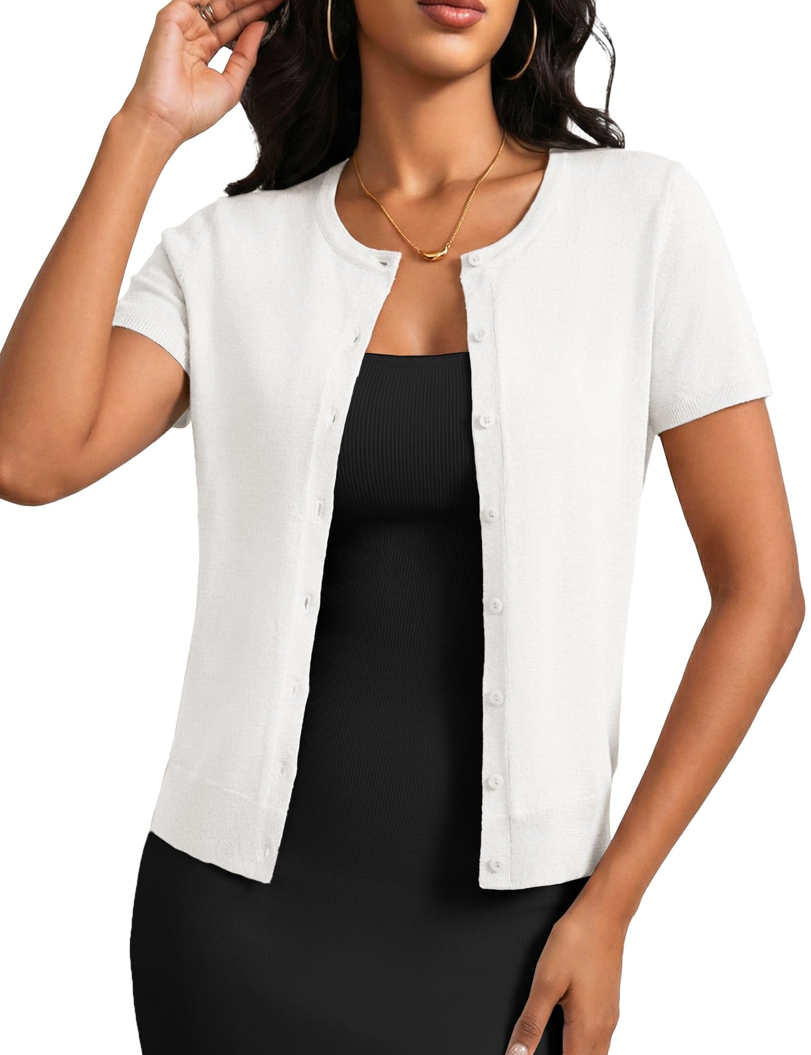 JOKELAMB Cropped Cardigan Sweater Shrug for Women - Button Down Short Sleeve Lightweight Knit Top Summer Machine Wash Clothes
