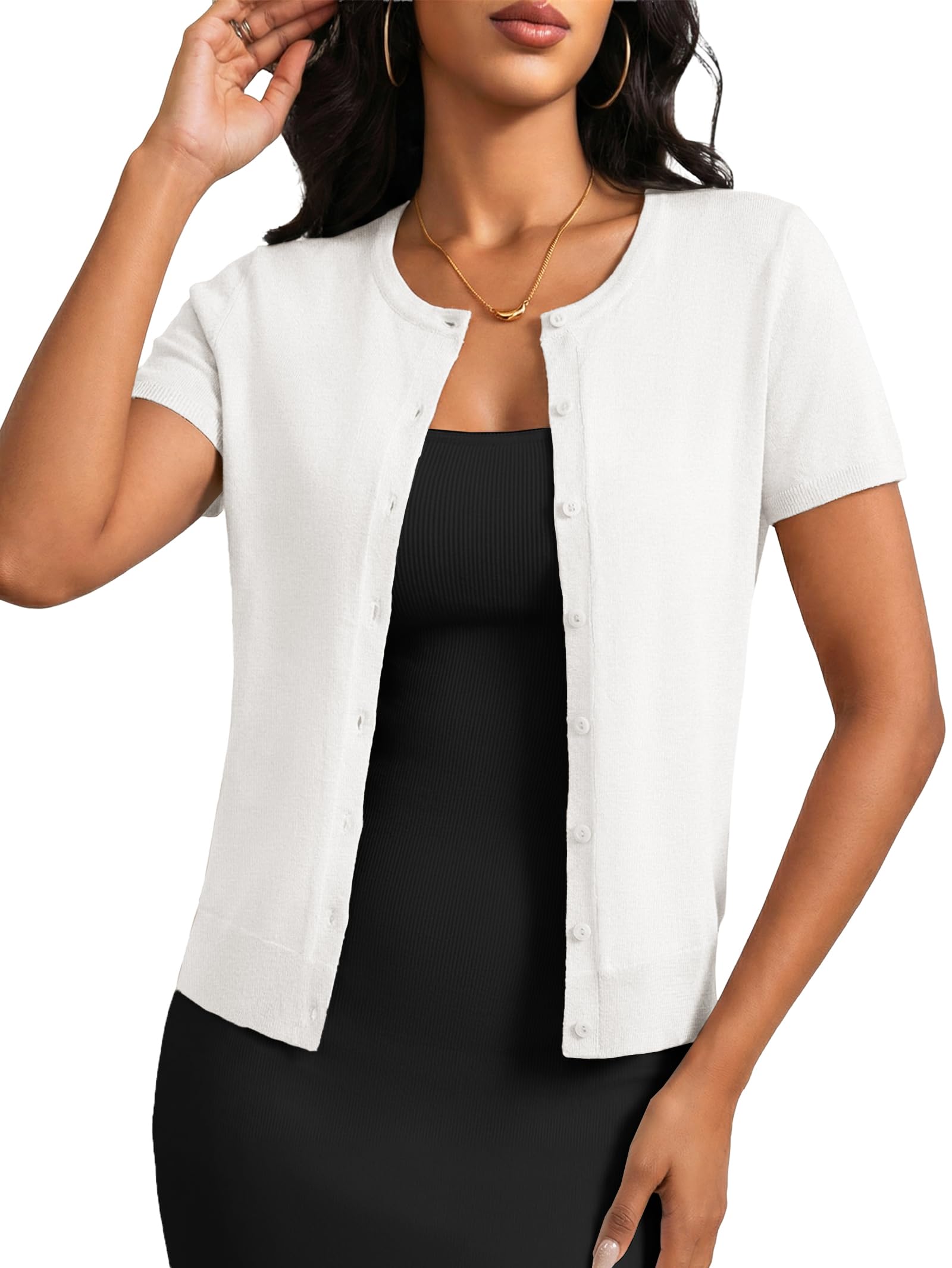 JOKELAMB Cropped Cardigan Sweater Shrug for Women - Button Down Short Sleeve Lightweight Knit Top Summer Machine Wash Clothes