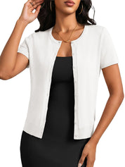 JOKELAMB Cropped Cardigan Sweater Shrug for Women - Button Down Short Sleeve Lightweight Knit Top Summer Machine Wash Clothes