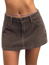 Mid Low Rise Corduroy A Line Mini Skirt