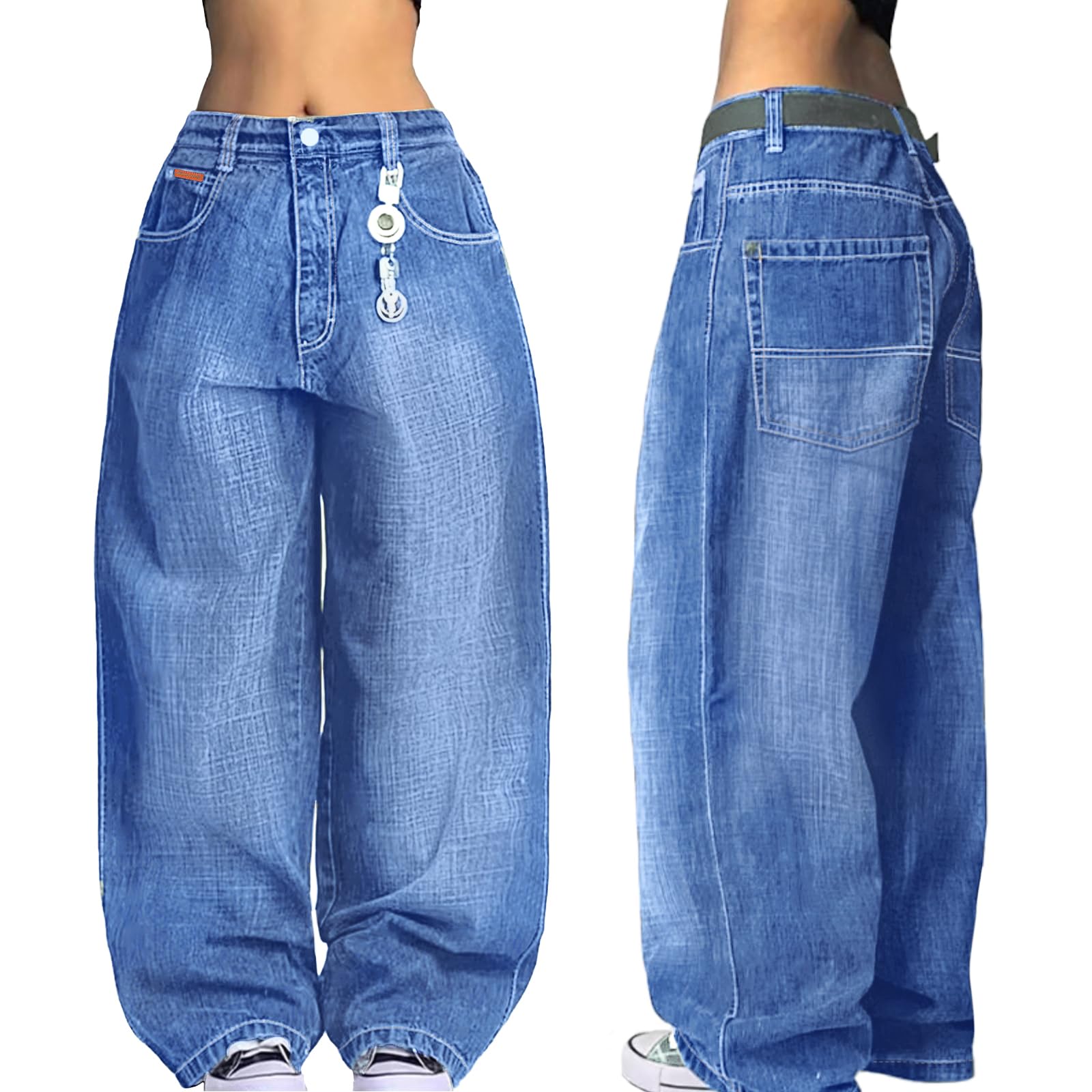 EMMIOL Women Boyfriends Hip Hop 90s Vintage Baggy Jeans Loose Denim Pants Mid Waist Jeans