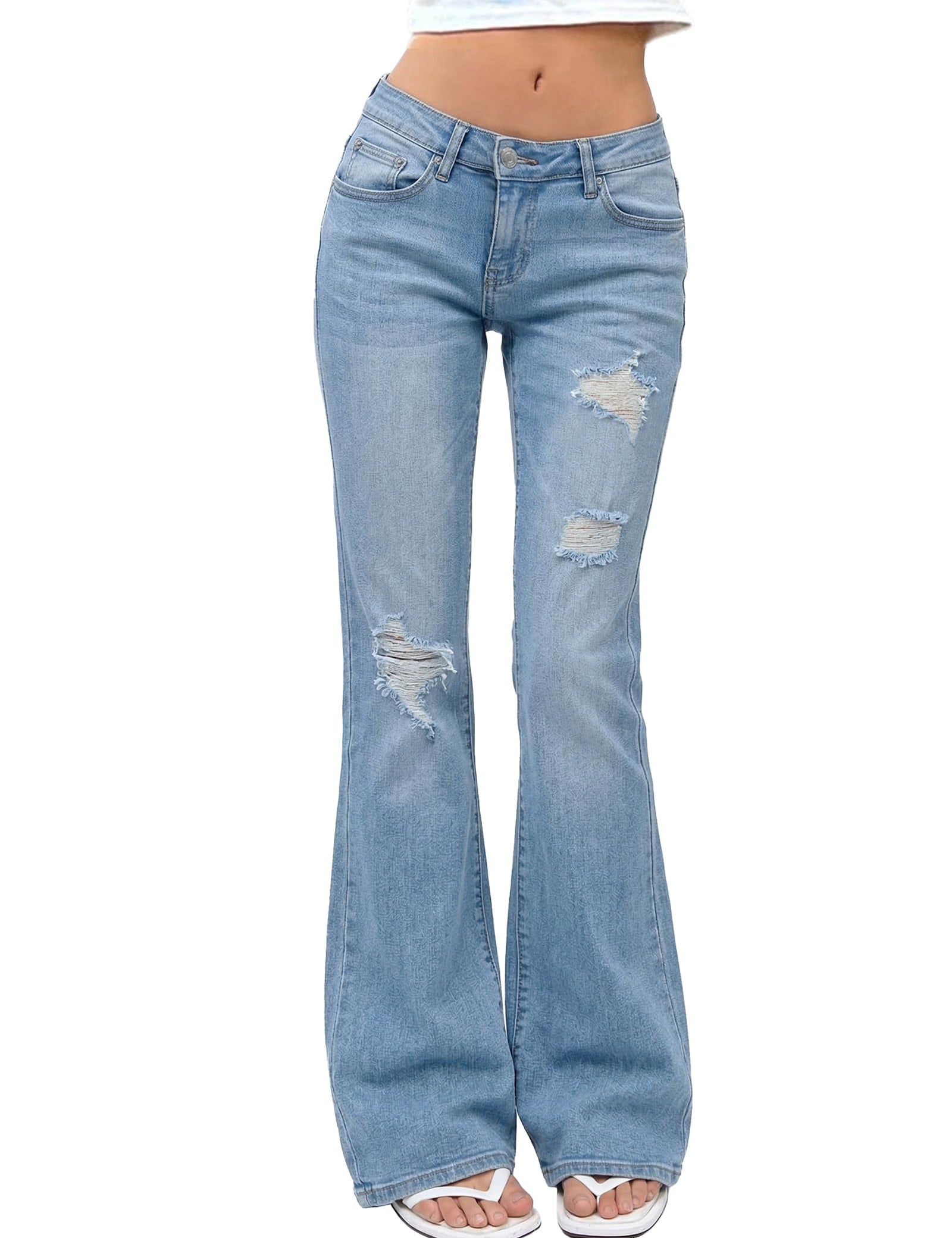 EMMIOL Stretchy Bootcut Jeans for Women High Waisted Womens Flare Jeans | Bell Bottom Jeans for Women, Trendy Y2K Jeans, Ripped Design, Mid High Rise Selection, Retro Denim Pants, Skinny jeans