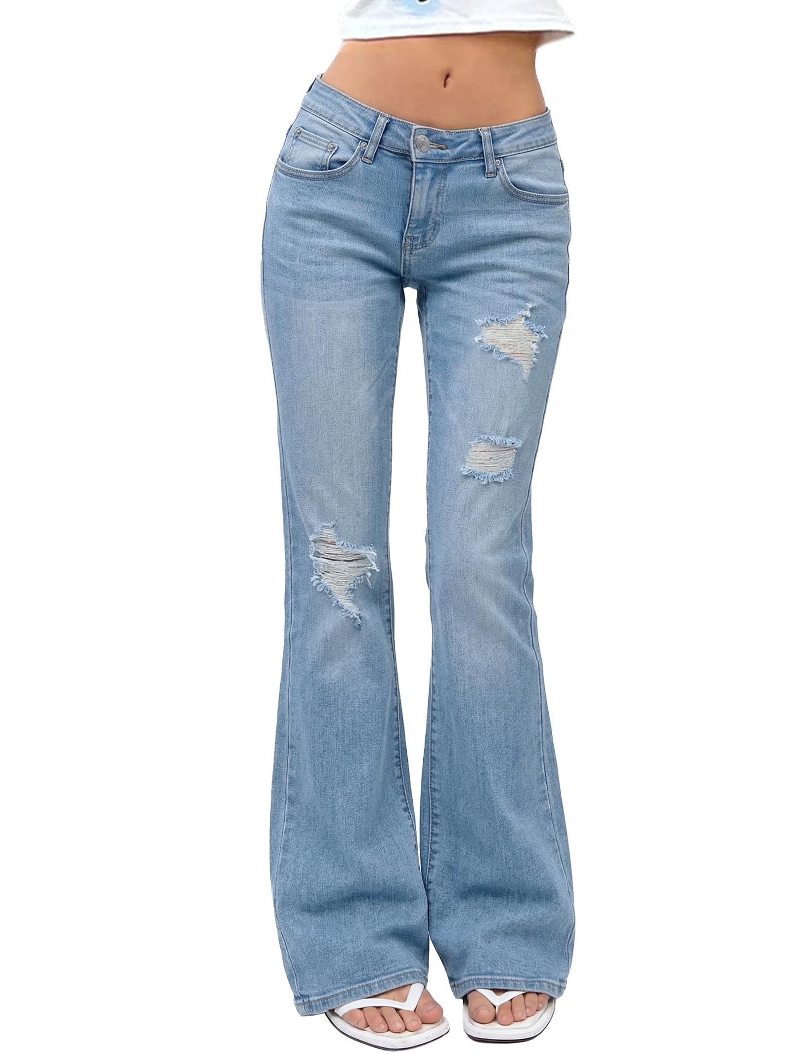 EMMIOL Stretchy Bootcut Jeans for Women High Waisted Womens Flare Jeans | Bell Bottom Jeans for Women, Trendy Y2K Jeans, Ripped Design, Mid High Rise Selection, Retro Denim Pants, Skinny jeans