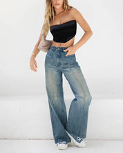 EMMIOL Women Baggy Jeans High Waist Boyfriend Streetwear Vintage Jeans Wide Leg Denim Pants