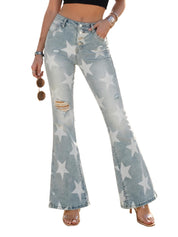 EMMIOL Jeans for Women High Waisted Women's Jeans with Star Patches, Vintage Y2K Denim Pants,Flare Style