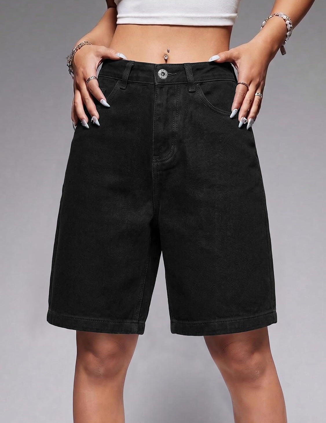 EMMIOL Women Jorts Baggy Jeans Shorts High Waisted Denim | Knee Length Y2K Bermuda Shorts Summer Hot Short Pants Streetwear