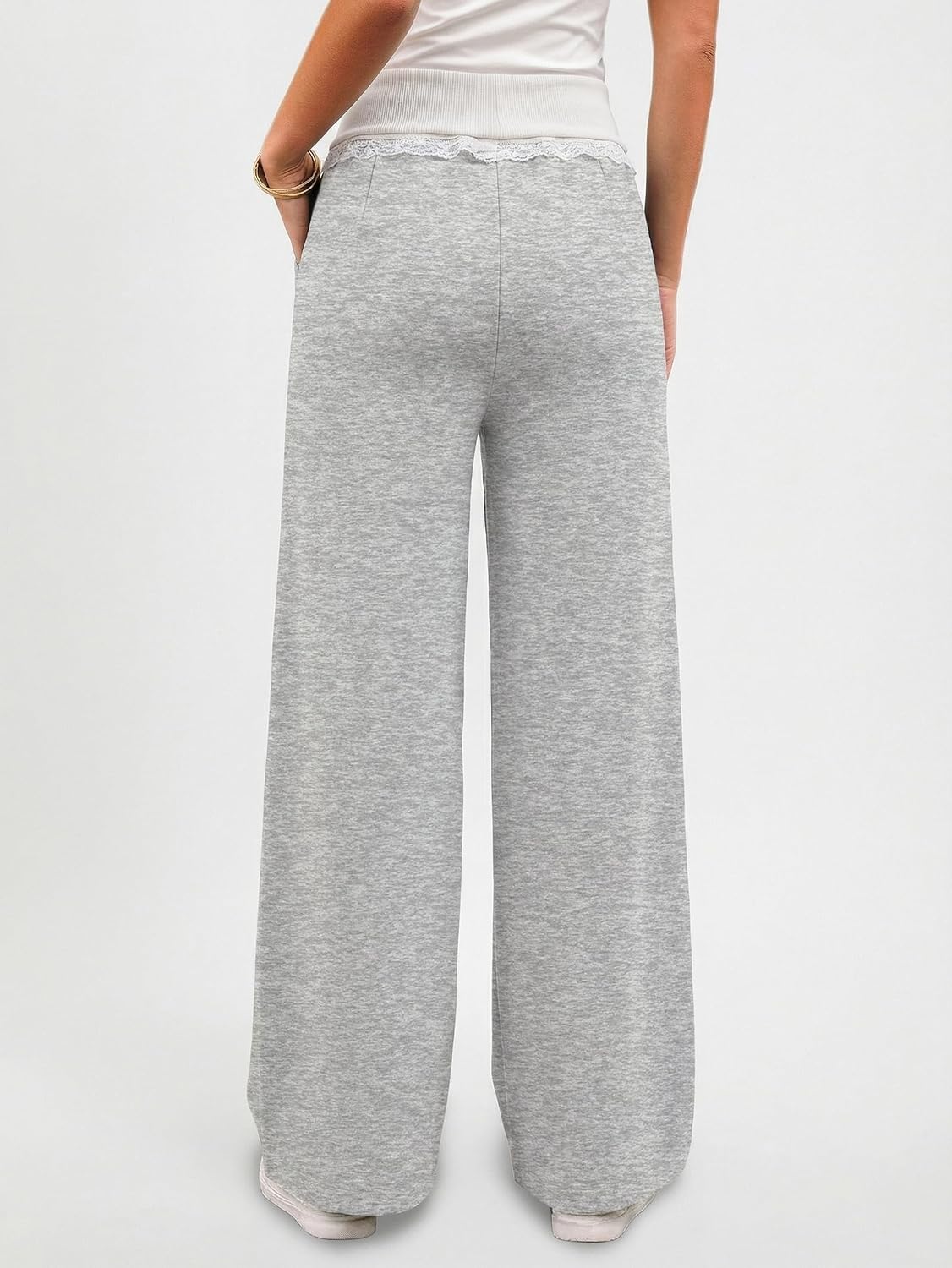 EMMIOL Wide Leg Sweatpants Women Foldover Lace Trim Baggy Lounge Pants | Stretchy Yoga Pants,Y2K Look,Back to School Outfits