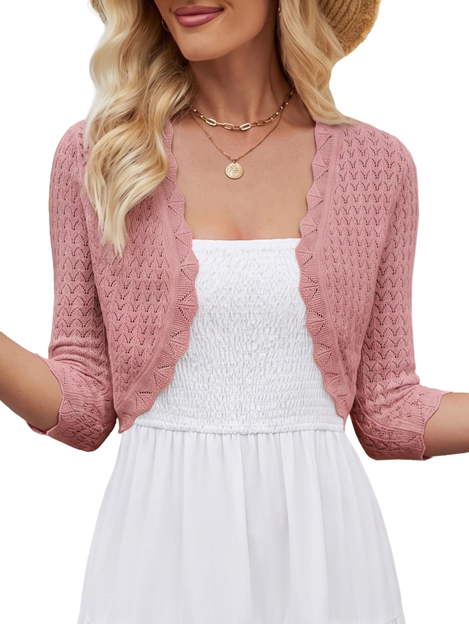JOKELAMB Women Bolero Shrug Cropped Cardigan 3/4 Sleeve Shrugs for Dresses