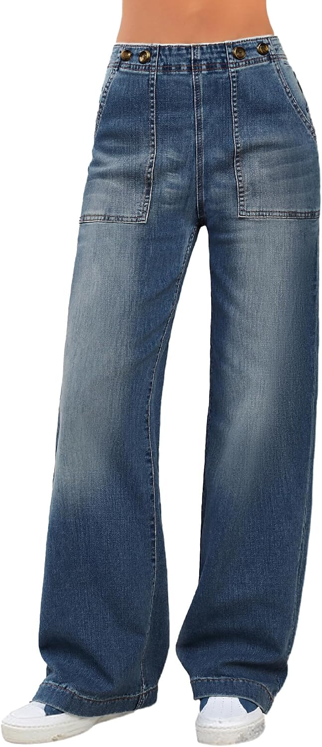 Baggy Jeans Women Straight Leg Mid Rise Boyfriend Wide Leg High Waisted Cute Trendy Y2K Loose Fit Pants Stretchy