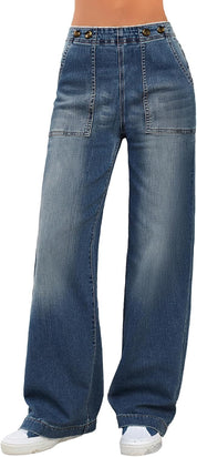 Baggy Jeans Women Straight Leg Mid Rise Boyfriend Wide Leg High Waisted Cute Trendy Y2K Loose Fit Pants Stretchy