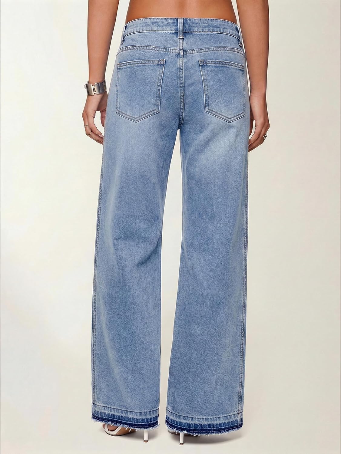EMMIOL High Waisted Baggy Jeans Women Tall Y2K Wide Leg Jean | Trendy Straight Leg Denim Pants with Frayed Raw Hem Front and Back Pockets