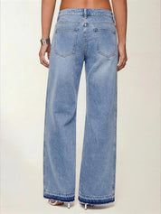 EMMIOL High Waisted Baggy Jeans Women Tall Y2K Wide Leg Jean | Trendy Straight Leg Denim Pants with Frayed Raw Hem Front and Back Pockets