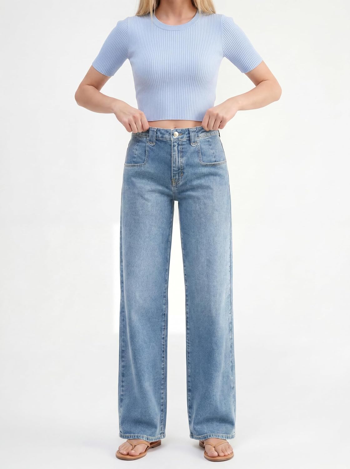 EMMIOL Womens Jeans Straight Leg,Mid-High Rise Baggy Denim Pants,Boyfriend Wide Leg,Loose Fit with Pocket,Runs Small; Size Up